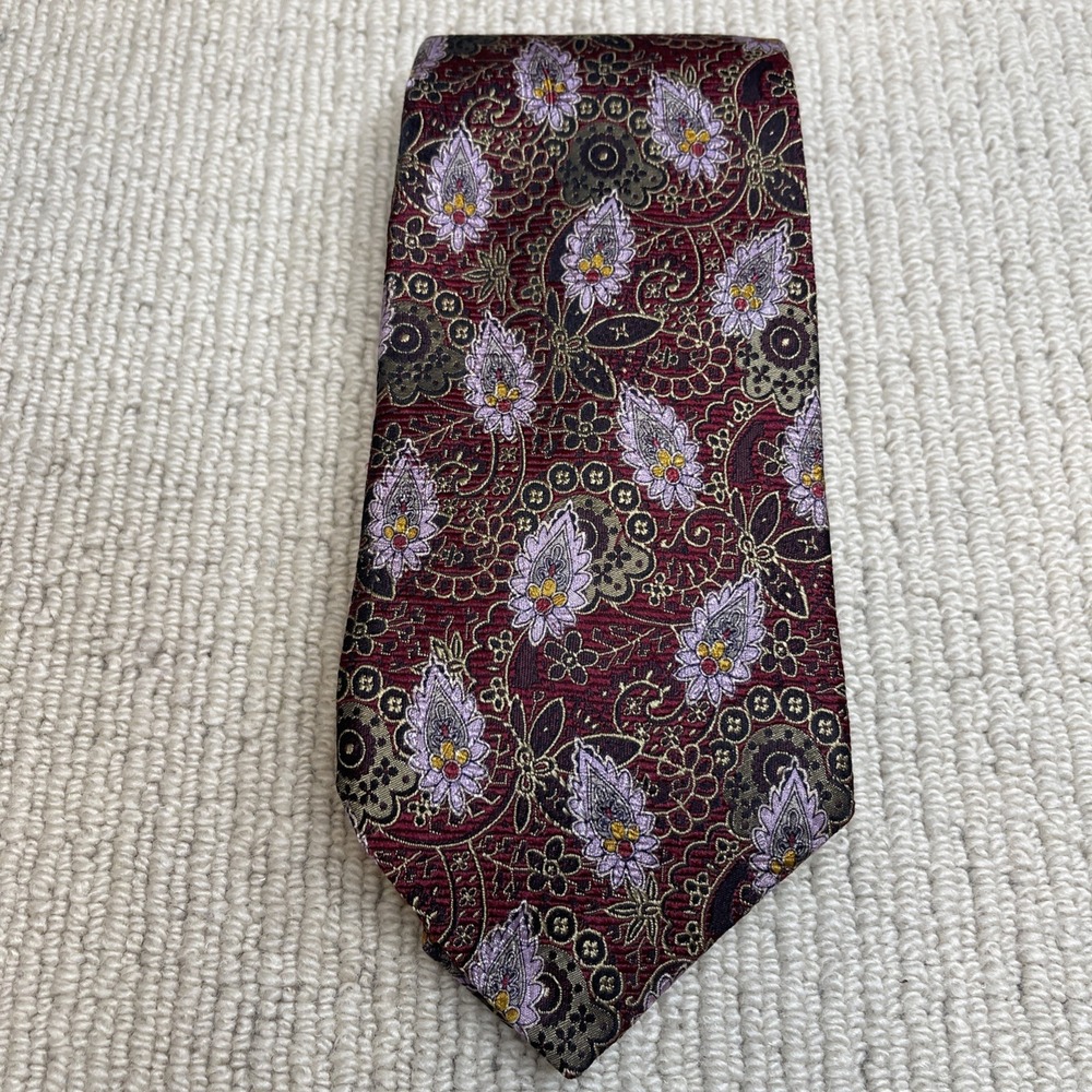ROBERT TALBOTT Best Of Class Nordstrom Silk Tie Dark Red Gold Paisley Hand Sewn